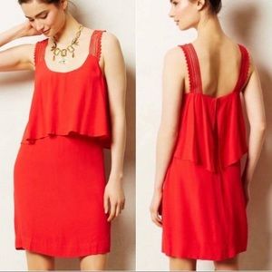 Anthropologie Maeve Tisana Red-Orange Tiered Sleeveless Mini Sundress Women’s 12